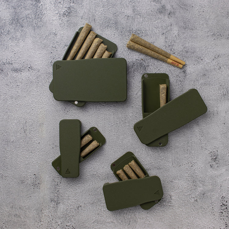 Flat-Lay-Olive-Green-Pre-Rolls-Cone-Case